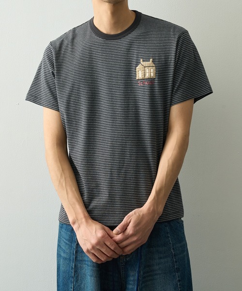 KHOKI（コッキ）の「【KHOKI/コッキ】Hand-Embroidered Stripe T-Shirt（Tシャツ/カットソー・メンズ・ブラック/ブラウン・2/3）」の3枚目の写真