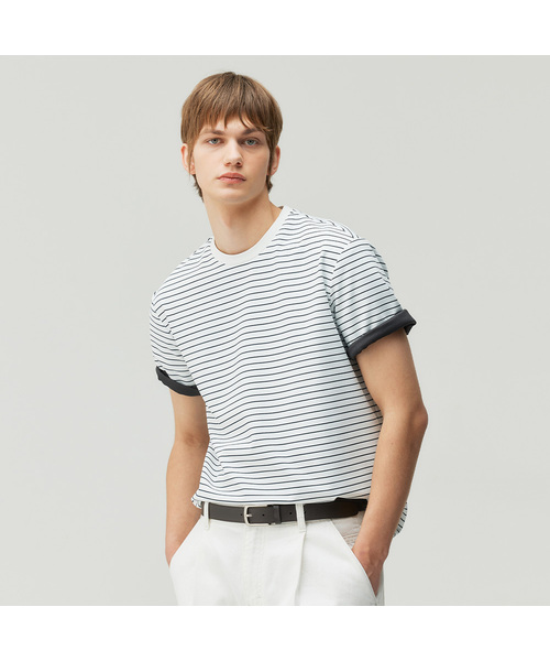 MINDBRIDGE(マインドブリッジ)の「ストライプ半袖Tシャツ - 2カラー(Tシャツ/カットソー・メンズ・レッド/ネイビー・95/100/105/110)」の1枚目の写真