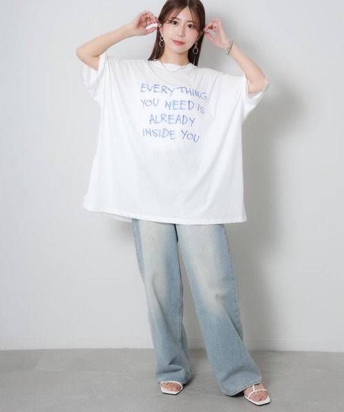 Riberry(リベリー)の「配色ロゴ刺繍シアーBIGTシャツ(Tシャツ/カットソー・レディース・ライトブルー/ブラック/グレー/オフホワイト・FREE)」の7枚目の写真