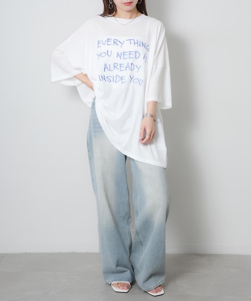 Riberry(リベリー)の「配色ロゴ刺繍シアーBIGTシャツ(Tシャツ/カットソー・レディース・ライトブルー/ブラック/グレー/オフホワイト・FREE)」の17枚目の写真