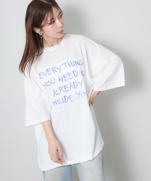 Riberry(リベリー)の「配色ロゴ刺繍シアーBIGTシャツ(Tシャツ/カットソー・レディース・ライトブルー/ブラック/グレー/オフホワイト・FREE)」の19枚目の写真