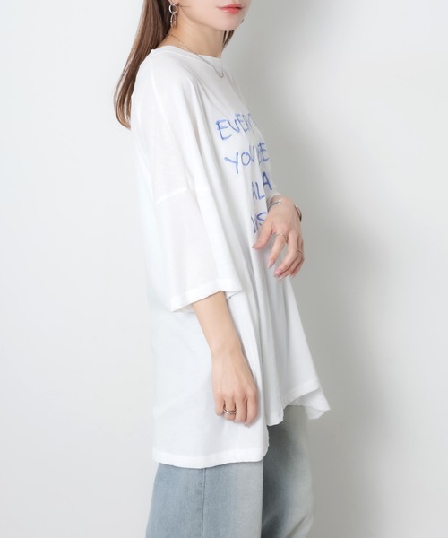 Riberry(リベリー)の「配色ロゴ刺繍シアーBIGTシャツ(Tシャツ/カットソー・レディース・ライトブルー/ブラック/グレー/オフホワイト・FREE)」の20枚目の写真