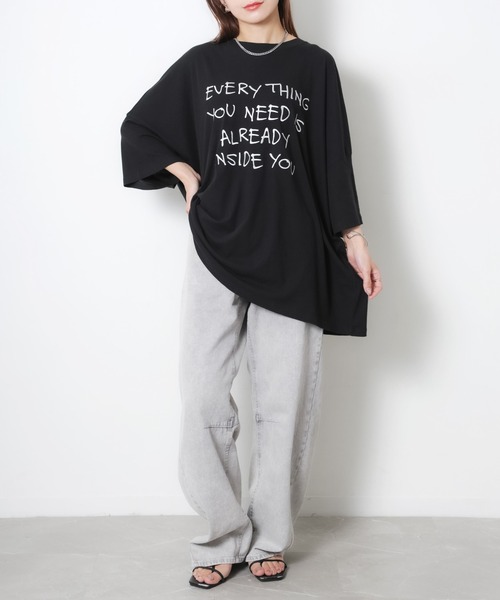 Riberry(リベリー)の「配色ロゴ刺繍シアーBIGTシャツ(Tシャツ/カットソー・レディース・ライトブルー/ブラック/グレー/オフホワイト・FREE)」の22枚目の写真
