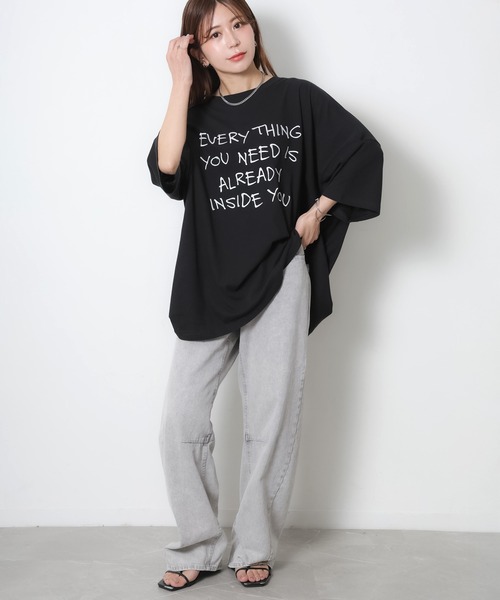 Riberry(リベリー)の「配色ロゴ刺繍シアーBIGTシャツ(Tシャツ/カットソー・レディース・ライトブルー/ブラック/グレー/オフホワイト・FREE)」の10枚目の写真