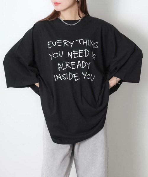 Riberry(リベリー)の「配色ロゴ刺繍シアーBIGTシャツ(Tシャツ/カットソー・レディース・ライトブルー/ブラック/グレー/オフホワイト・FREE)」の9枚目の写真