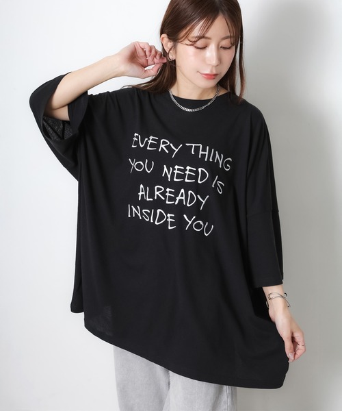 Riberry(リベリー)の「配色ロゴ刺繍シアーBIGTシャツ(Tシャツ/カットソー・レディース・ライトブルー/ブラック/グレー/オフホワイト・FREE)」の8枚目の写真