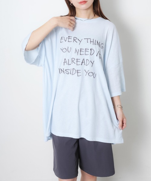 Riberry(リベリー)の「配色ロゴ刺繍シアーBIGTシャツ(Tシャツ/カットソー・レディース・ライトブルー/ブラック/グレー/オフホワイト・FREE)」の15枚目の写真
