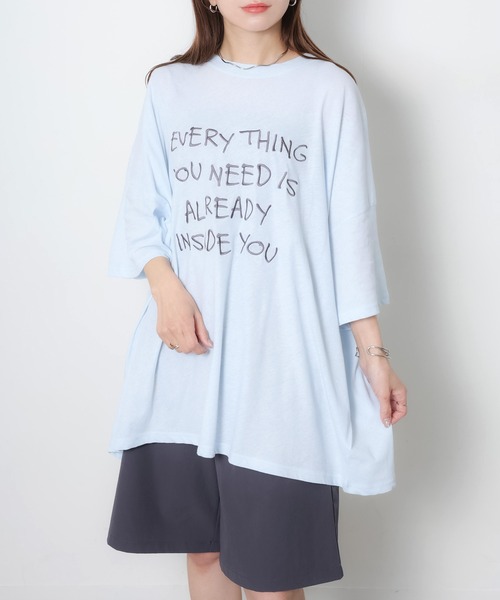 Riberry(リベリー)の「配色ロゴ刺繍シアーBIGTシャツ(Tシャツ/カットソー・レディース・ライトブルー/ブラック/グレー/オフホワイト・FREE)」の14枚目の写真