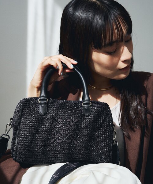 russet（ラシット）の「ナイロンラフィアミニボストンバッグ（ボストンバッグ・レディース・ブラック/ダークブラウン/アイボリー・FREE）」の2枚目の写真