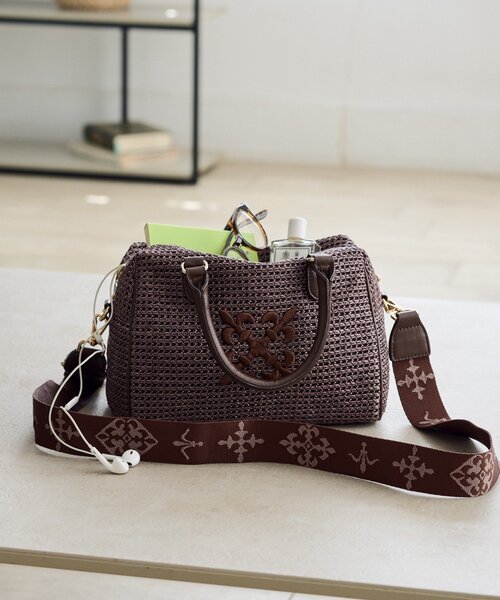 russet（ラシット）の「ナイロンラフィアミニボストンバッグ（ボストンバッグ・レディース・ブラック/ダークブラウン/アイボリー・FREE）」の12枚目の写真