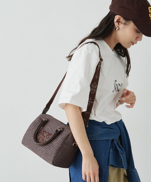 russet（ラシット）の「ナイロンラフィアミニボストンバッグ（ボストンバッグ・レディース・ブラック/ダークブラウン/アイボリー・FREE）」の11枚目の写真