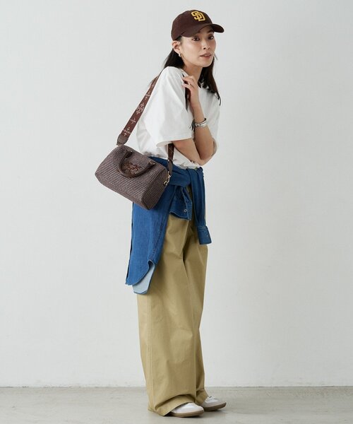 russet（ラシット）の「ナイロンラフィアミニボストンバッグ（ボストンバッグ・レディース・ブラック/ダークブラウン/アイボリー・FREE）」の10枚目の写真