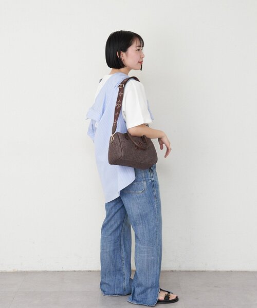 russet（ラシット）の「ナイロンラフィアミニボストンバッグ（ボストンバッグ・レディース・ブラック/ダークブラウン/アイボリー・FREE）」の5枚目の写真