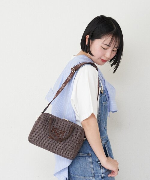 russet（ラシット）の「ナイロンラフィアミニボストンバッグ（ボストンバッグ・レディース・ブラック/ダークブラウン/アイボリー・FREE）」の4枚目の写真