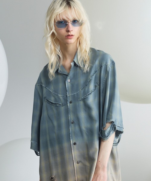 MAISON SPECIAL デストロイダメージプライムオーバーオンブレシャツ MAISON SPECIAL（メゾンスペシャル）の「《UNISEX》Destroy Damage