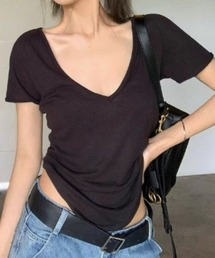 深VネックシアータイトTシャツ