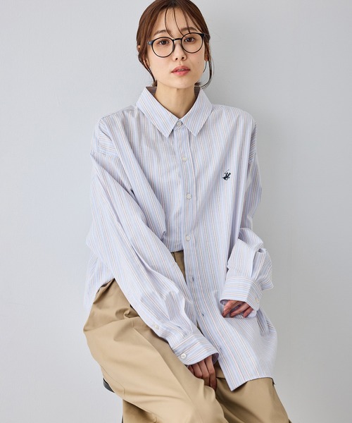 BEVERLY HILLS POLO CLUB（ビバリーヒルズポロクラブ）の「【BEVERLY HILLS POLO CLUB・一部店舗限定】ストライプビッグシルエットシャツ（シャツ/ブラウス・レディース・ブルー/ライトグリーン/イエロー/オレンジ・FREE）」の3枚目の写真