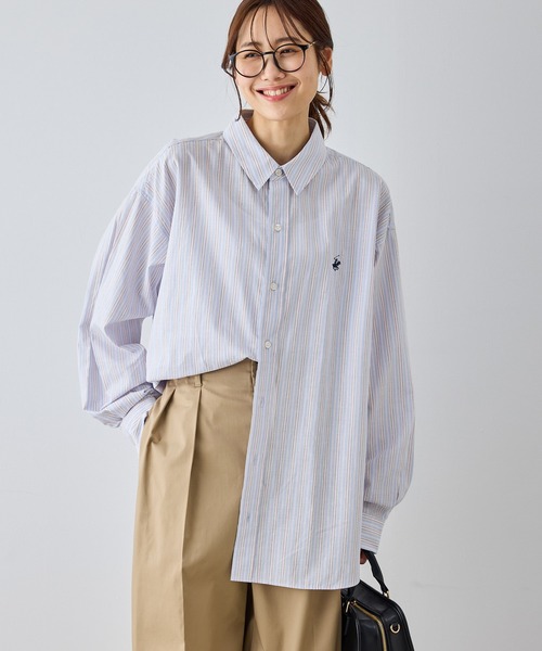 BEVERLY HILLS POLO CLUB（ビバリーヒルズポロクラブ）の「【BEVERLY HILLS POLO CLUB・一部店舗限定】ストライプビッグシルエットシャツ（シャツ/ブラウス・レディース・ブルー/ライトグリーン/イエロー/オレンジ・FREE）」の5枚目の写真