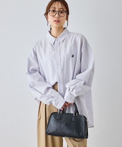 BEVERLY HILLS POLO CLUB（ビバリーヒルズポロクラブ）の「【BEVERLY HILLS POLO CLUB・一部店舗限定】ストライプビッグシルエットシャツ（シャツ/ブラウス・レディース・ブルー/ライトグリーン/イエロー/オレンジ・FREE）」の6枚目の写真