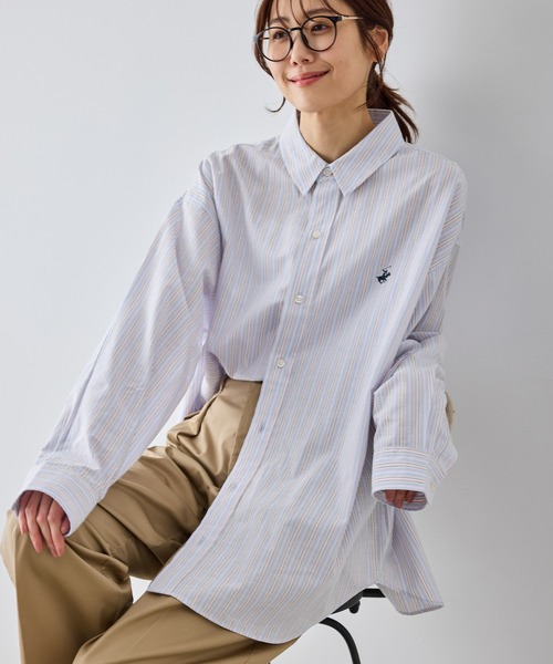 BEVERLY HILLS POLO CLUB（ビバリーヒルズポロクラブ）の「【BEVERLY HILLS POLO CLUB・一部店舗限定】ストライプビッグシルエットシャツ（シャツ/ブラウス・レディース・ブルー/ライトグリーン/イエロー/オレンジ・FREE）」の8枚目の写真