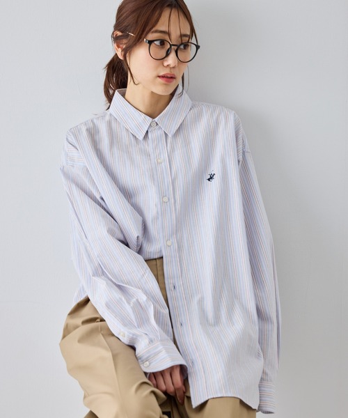 BEVERLY HILLS POLO CLUB（ビバリーヒルズポロクラブ）の「【BEVERLY HILLS POLO CLUB・一部店舗限定】ストライプビッグシルエットシャツ（シャツ/ブラウス・レディース・ブルー/ライトグリーン/イエロー/オレンジ・FREE）」の9枚目の写真