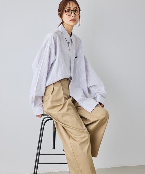 BEVERLY HILLS POLO CLUB（ビバリーヒルズポロクラブ）の「【BEVERLY HILLS POLO CLUB・一部店舗限定】ストライプビッグシルエットシャツ（シャツ/ブラウス・レディース・ブルー/ライトグリーン/イエロー/オレンジ・FREE）」の10枚目の写真