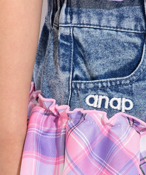 ANAP kids(アナップキッズ)の「POMPOMチャーム付 チェック切り替え スカート(スカート・キッズ・ピンク/ラベンダー・110/120/130)」の15枚目の写真