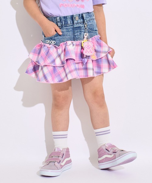 ANAP kids(アナップキッズ)の「POMPOMチャーム付 チェック切り替え スカート(スカート・キッズ・ピンク/ラベンダー・110/120/130)」の21枚目の写真