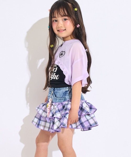 ANAP kids(アナップキッズ)の「POMPOMチャーム付 チェック切り替え スカート(スカート・キッズ・ピンク/ラベンダー・110/120/130)」の4枚目の写真