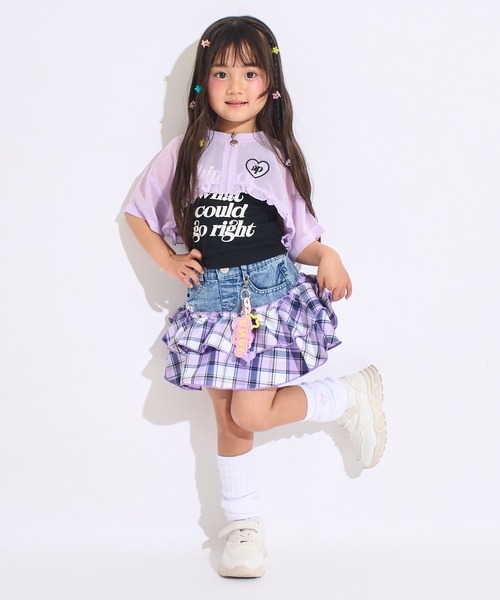 ANAP kids(アナップキッズ)の「POMPOMチャーム付 チェック切り替え スカート(スカート・キッズ・ピンク/ラベンダー・110/120/130)」の5枚目の写真