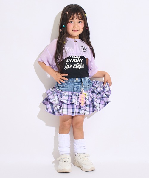 ANAP kids(アナップキッズ)の「POMPOMチャーム付 チェック切り替え スカート(スカート・キッズ・ピンク/ラベンダー・110/120/130)」の6枚目の写真