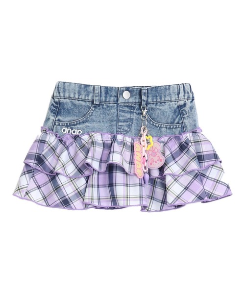 ANAP kids(アナップキッズ)の「POMPOMチャーム付 チェック切り替え スカート(スカート・キッズ・ピンク/ラベンダー・110/120/130)」の12枚目の写真
