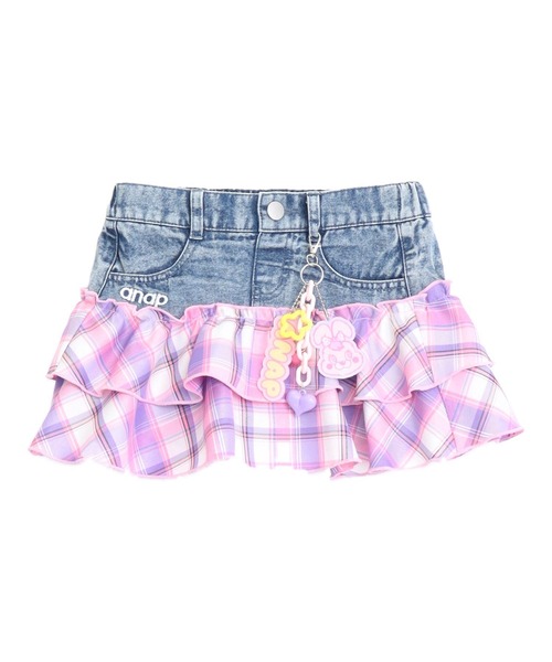 ANAP kids(アナップキッズ)の「POMPOMチャーム付 チェック切り替え スカート(スカート・キッズ・ピンク/ラベンダー・110/120/130)」の13枚目の写真