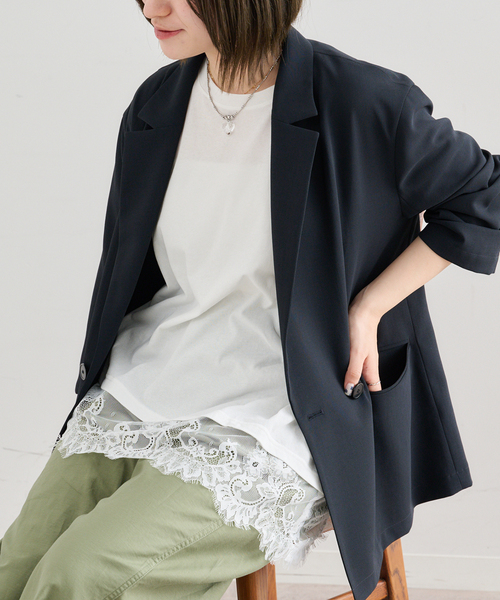 U by SPICK&SPAN(ユーバイスピックアンドスパン)の「ハーフスリーブレースTEE(Tシャツ/カットソー・レディース・ホワイト/ブラック/ブラウン・FREE)」の1枚目の写真