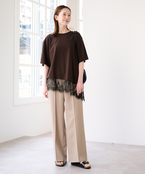 U by SPICK&SPAN(ユーバイスピックアンドスパン)の「ハーフスリーブレースTEE(Tシャツ/カットソー・レディース・ホワイト/ブラック/ブラウン・FREE)」の4枚目の写真