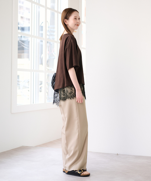 U by SPICK&SPAN(ユーバイスピックアンドスパン)の「ハーフスリーブレースTEE(Tシャツ/カットソー・レディース・ホワイト/ブラック/ブラウン・FREE)」の6枚目の写真