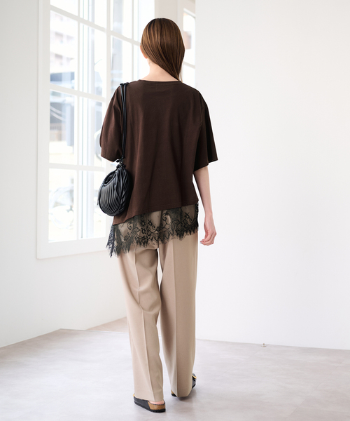 U by SPICK&SPAN(ユーバイスピックアンドスパン)の「ハーフスリーブレースTEE(Tシャツ/カットソー・レディース・ホワイト/ブラック/ブラウン・FREE)」の7枚目の写真