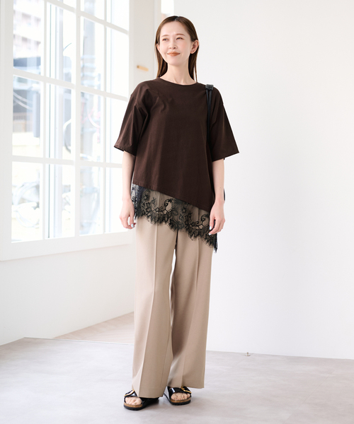 U by SPICK&SPAN(ユーバイスピックアンドスパン)の「ハーフスリーブレースTEE(Tシャツ/カットソー・レディース・ホワイト/ブラック/ブラウン・FREE)」の8枚目の写真