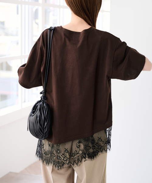 U by SPICK&SPAN(ユーバイスピックアンドスパン)の「ハーフスリーブレースTEE(Tシャツ/カットソー・レディース・ホワイト/ブラック/ブラウン・FREE)」の9枚目の写真