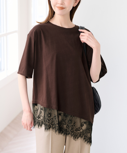 U by SPICK&SPAN(ユーバイスピックアンドスパン)の「ハーフスリーブレースTEE(Tシャツ/カットソー・レディース・ホワイト/ブラック/ブラウン・FREE)」の11枚目の写真