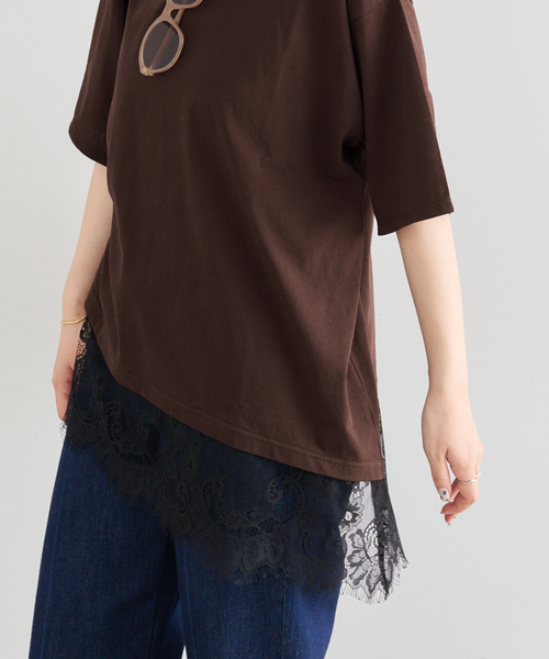 U by SPICK&SPAN(ユーバイスピックアンドスパン)の「ハーフスリーブレースTEE(Tシャツ/カットソー・レディース・ホワイト/ブラック/ブラウン・FREE)」の12枚目の写真
