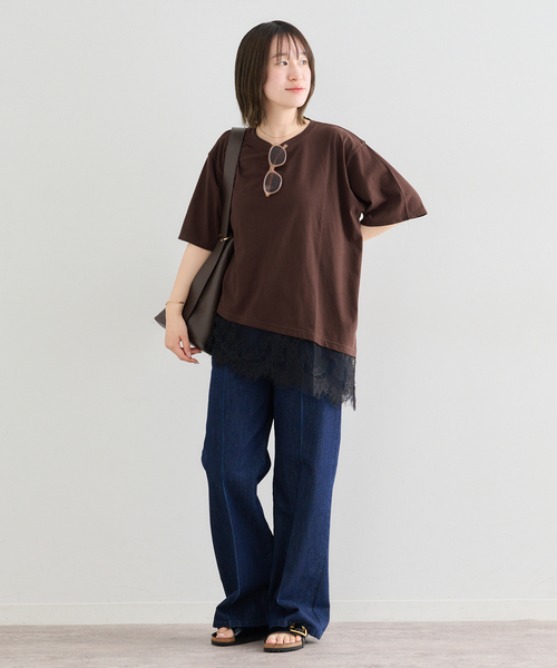 U by SPICK&SPAN(ユーバイスピックアンドスパン)の「ハーフスリーブレースTEE(Tシャツ/カットソー・レディース・ホワイト/ブラック/ブラウン・FREE)」の13枚目の写真