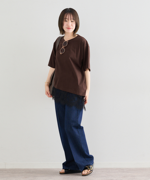 U by SPICK&SPAN(ユーバイスピックアンドスパン)の「ハーフスリーブレースTEE(Tシャツ/カットソー・レディース・ホワイト/ブラック/ブラウン・FREE)」の14枚目の写真