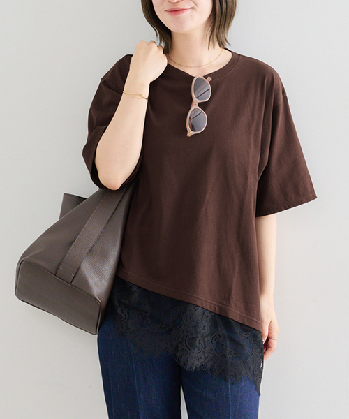 U by SPICK&SPAN(ユーバイスピックアンドスパン)の「ハーフスリーブレースTEE(Tシャツ/カットソー・レディース・ホワイト/ブラック/ブラウン・FREE)」の16枚目の写真