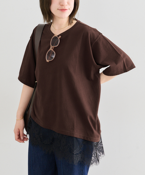 U by SPICK&SPAN(ユーバイスピックアンドスパン)の「ハーフスリーブレースTEE(Tシャツ/カットソー・レディース・ホワイト/ブラック/ブラウン・FREE)」の18枚目の写真