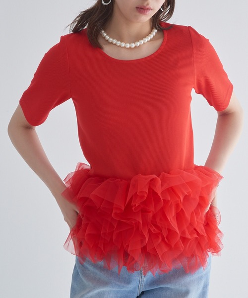 MAISON BREEZE reveur(メゾンブリーズレヴール)の「【MAISON BREEZE reveur】ボリュームチュールフリル ヘムプルオーバーTシャツ trc(Tシャツ/カットソー・レディース・ベージュ/オフホワイト/レッド/ブラック・FREE)」の12枚目の写真
