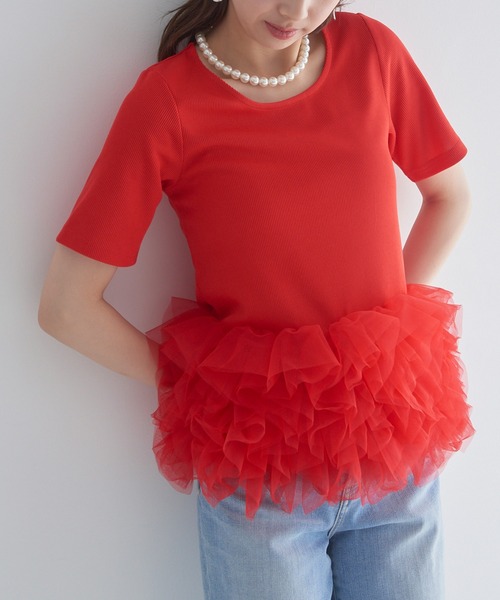 MAISON BREEZE reveur(メゾンブリーズレヴール)の「【MAISON BREEZE reveur】ボリュームチュールフリル ヘムプルオーバーTシャツ trc(Tシャツ/カットソー・レディース・ベージュ/オフホワイト/レッド/ブラック・FREE)」の11枚目の写真