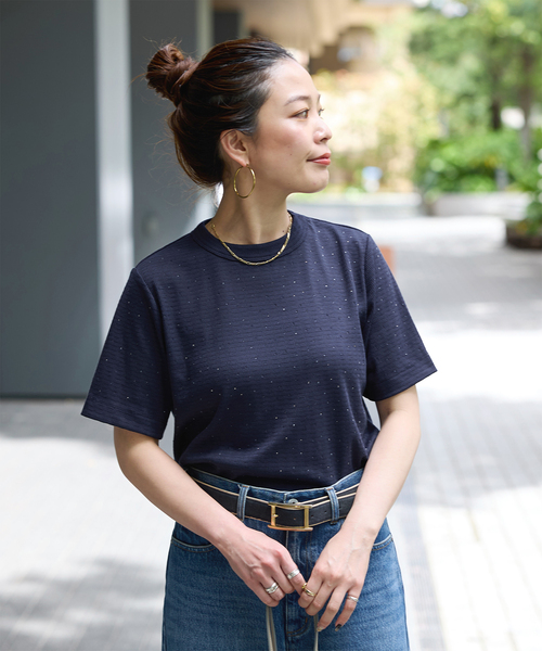 B.C STOCK(ベーセーストック)の「ウォッシャブル / ラインストーンTシャツ(Tシャツ/カットソー・レディース・ホワイト/ピンク/ネイビー/チャコールグレー・FREE)」の3枚目の写真