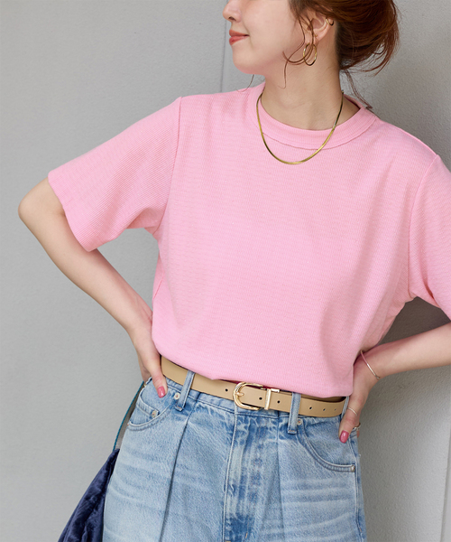 B.C STOCK(ベーセーストック)の「ウォッシャブル / ラインストーンTシャツ(Tシャツ/カットソー・レディース・ホワイト/ピンク/ネイビー/チャコールグレー・FREE)」の4枚目の写真