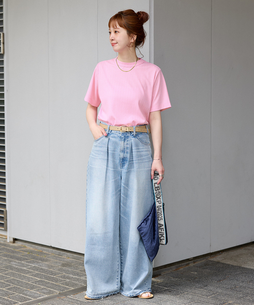 B.C STOCK(ベーセーストック)の「ウォッシャブル / ラインストーンTシャツ(Tシャツ/カットソー・レディース・ホワイト/ピンク/ネイビー/チャコールグレー・FREE)」の6枚目の写真
